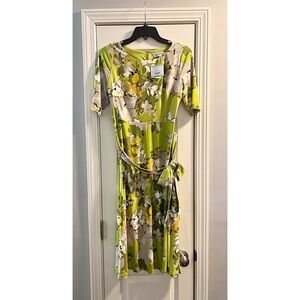 New KASPER Kiwi Floral Tie Waist Dress